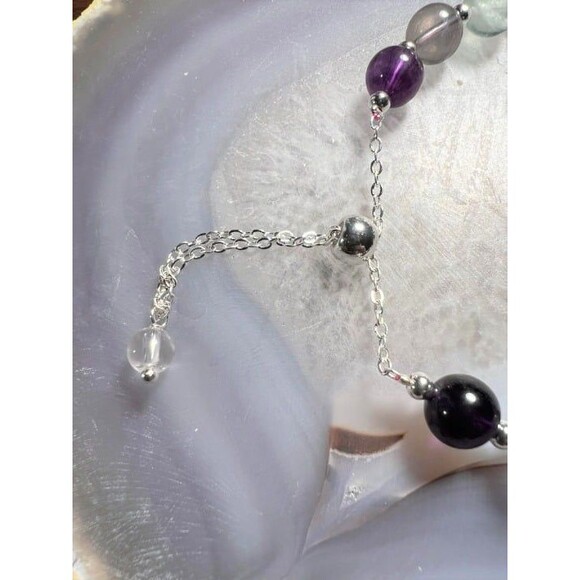 Beautiful Fluorite Bracelet with Hello Kitty and adjustable slide - Picture 3 of 4